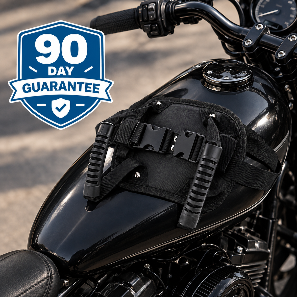 TwoUpGrip belt on a motorcycle tank